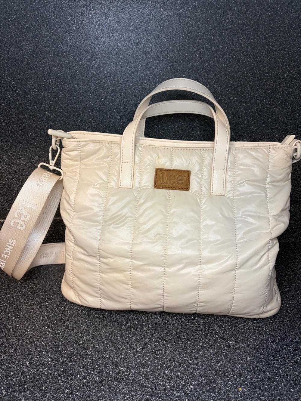 Lee Cream Quilted Tote with Detachable Logo Strap